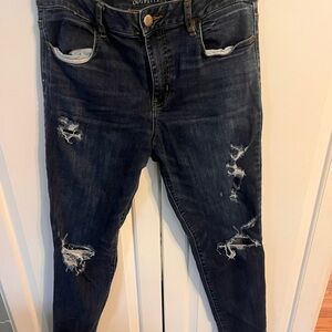 American Eagle Outfitters Dark Blue Distressed Skinny Jeans